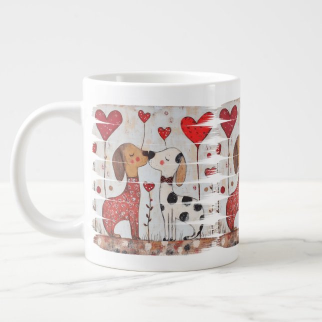 Romantic Dogs with Heart Balloons Large Coffee Mug (Left)