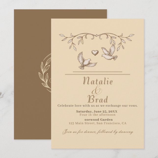 Romantic Dove Wedding Invitation  (Front/Back)