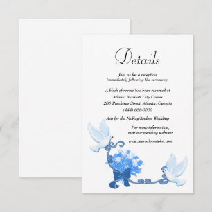 Romantic Doves And Blue Flowers Wedding Details Enclosure Card