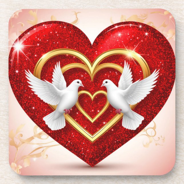 Romantic Doves Heart Love Coaster (Front)