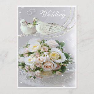 Romantic Doves, Sparkles & Roses Wedding Invitation
