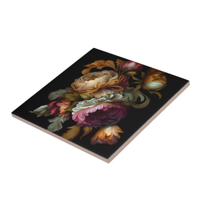 Romantic Dramatic "Old World" Floral 2 Tile (Side)