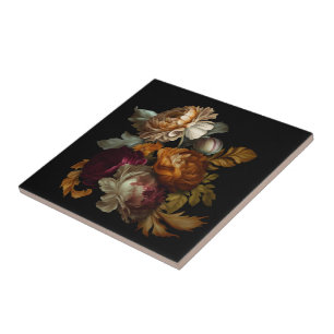 Romantic Dramatic "Old World" Floral 4 Tile