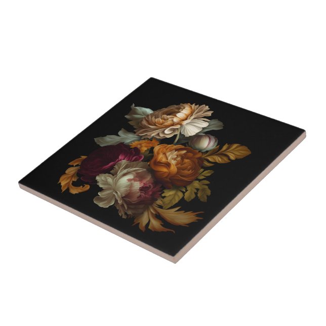 Romantic Dramatic "Old World" Floral 4 Tile (Side)