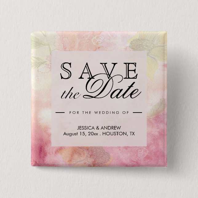 Romantic Dreamy Blossom Wedding Save the Date 2 Inch Square Button (Front)