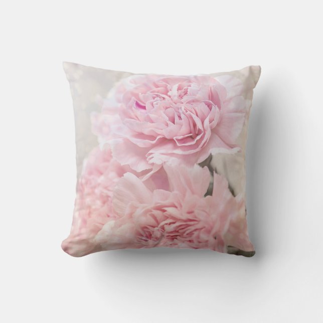 Romantic Dreamy Pink Carnations Floral Throw Pillow (Front)