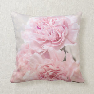 Romantic Dreamy Pink Carnations Floral Throw Pillow