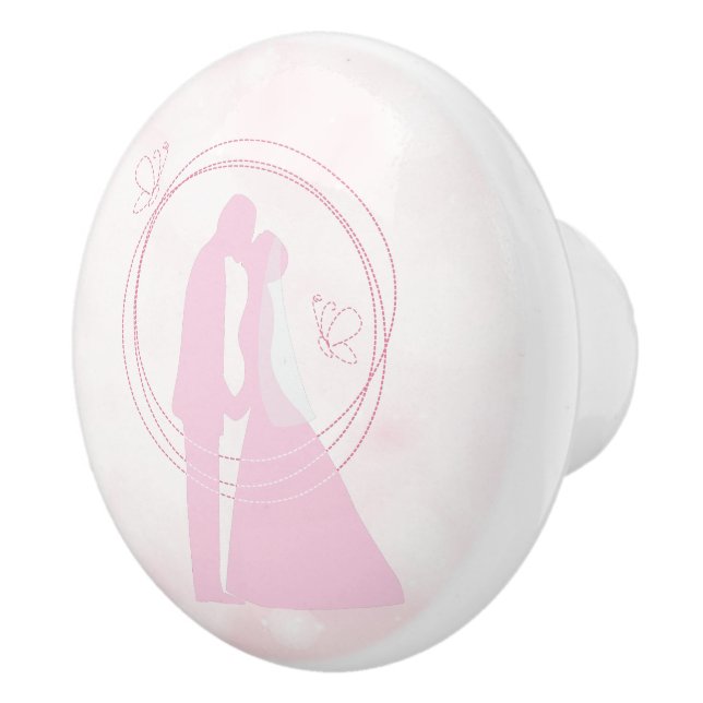 Romantic Dreamy Pink Wedding Couple Ceramic Knob (Right)