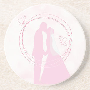 Romantic Dreamy Pink Wedding Couple Coaster
