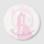 Romantic Dreamy Pink Wedding Couple Curved Text Magnet<br><div class="desc">A "Thank you for coming" in curved text wedding favor magnet with a beautiful romantic wedding design of the framed kissing silhouettes of the bride and groom against a dreamy pink background.</div>