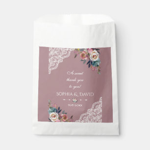 Romantic Dusty Blue Dusty Rose Flowers Wedding Favour Bag