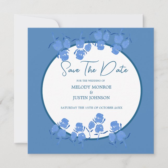 Romantic Dusty Blue Floral   Announcement (Front)
