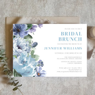 Romantic Dusty Blue Floral Bridal Shower Party Invitation