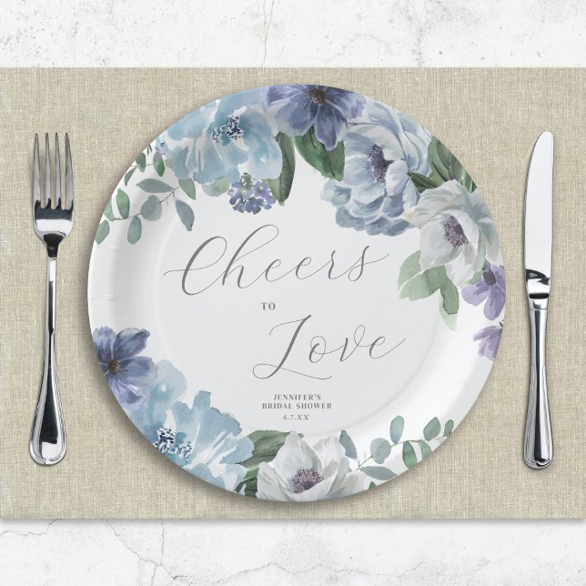 Romantic Dusty Blue Floral Bridal Shower Party Paper Plate (Creator Uploaded)
