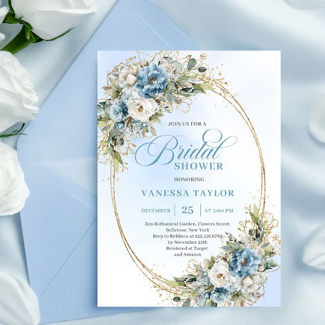 Romantic Dusty Blue Floral Eucalyptus Bridal Showe Invitation (Romantic Dusty Blue Floral Eucalyptus Bridal Shower Invite)