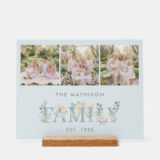 Romantic Dusty Blue Floral Family Monogram MH26