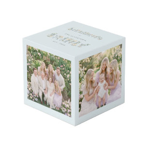 Romantic Dusty Blue Floral Family Monogram MH26 Cube