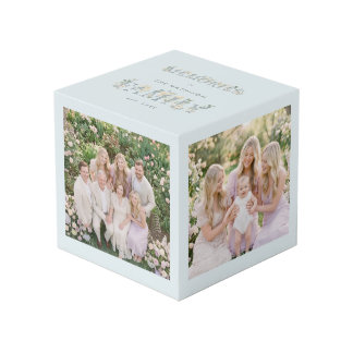 Romantic Dusty Blue Floral Family Monogram MH26 Cube