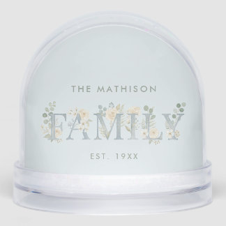 Romantic Dusty Blue Floral Family Monogram MH26 Snowglobe
