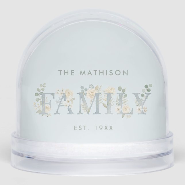 Romantic Dusty Blue Floral Family Monogram MH26 Snowglobe (Front)