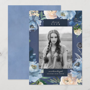 Romantic Dusty Blue Floral Graduation Photo Announcement