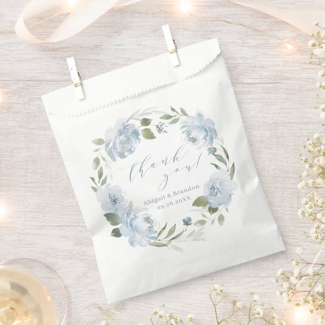 Romantic dusty blue floral thank you wedding favour bag (Clipped)