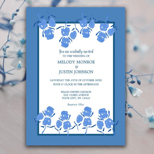 Romantic Dusty Blue Floral Wedding Invitation (Creator Uploaded)