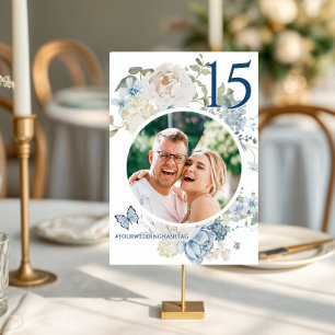Romantic Dusty Blue Floral Wedding Photo Table Number
