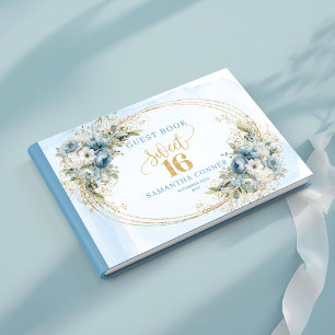 Romantic Dusty Blue Greenery Sweet Sixteen Sign Guest Book