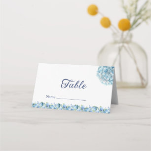 Romantic Dusty Blue Hydrangea Watercolor Wedding Place Card