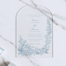 Romantic Dusty Blue Line Art Floral Wedding