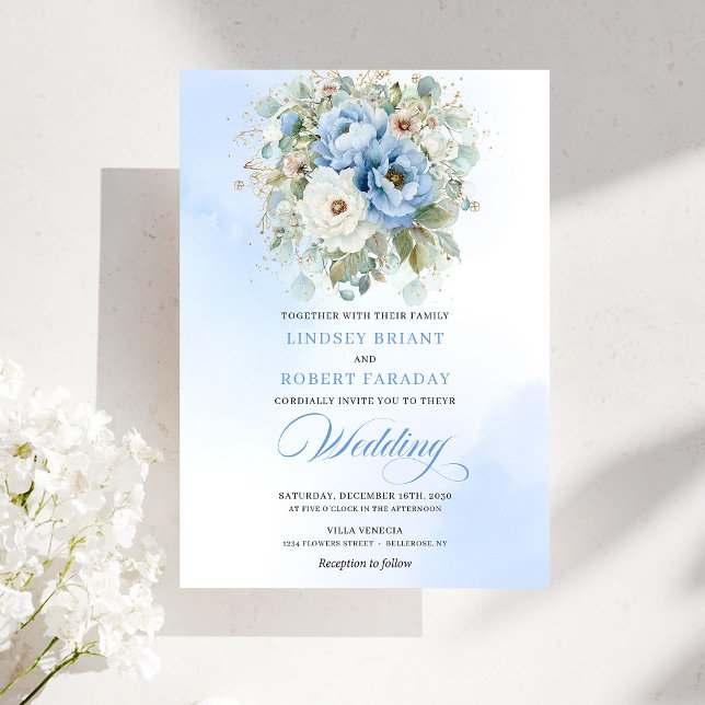 Romantic Dusty Blue Peony Garden Wedding Invite (Romantic Dusty Blue Peony Garden Wedding Invite)