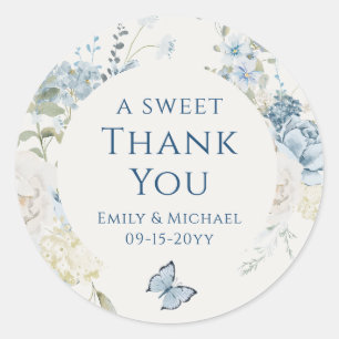 Romantic Dusty Blue Thank You Floral Wedding Classic Round Sticker