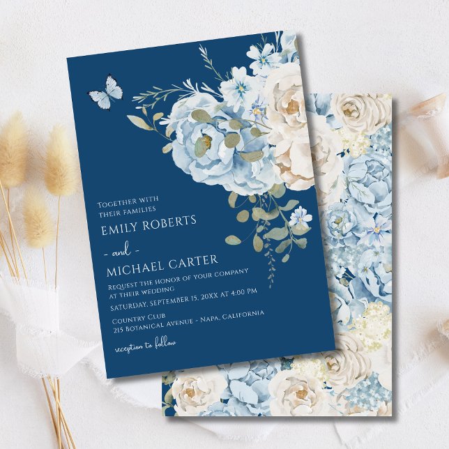 Romantic Dusty Blue Watercolor Floral Wedding Invitation (Creator Uploaded)