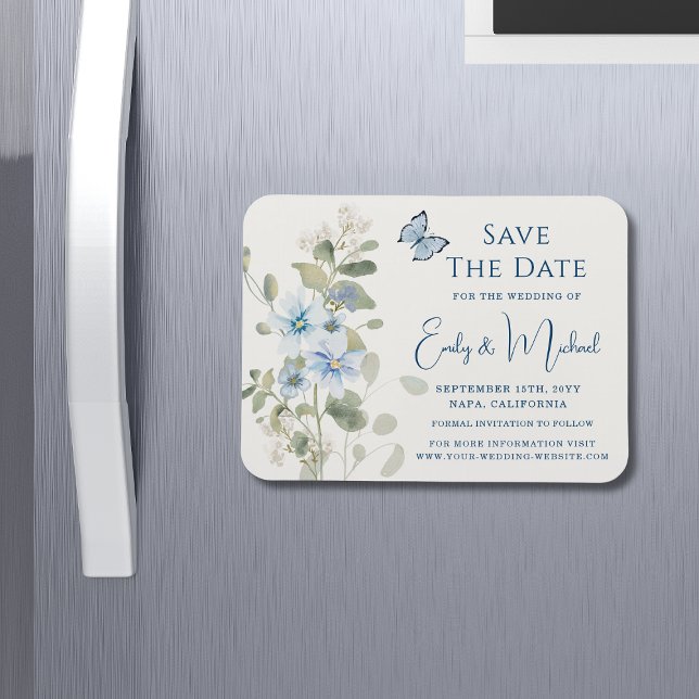 Romantic Dusty Blue Watercolor Floral Wedding Magnet (Creator Uploaded)