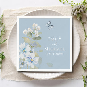 Romantic Dusty Blue Watercolor Floral Wedding Napkin