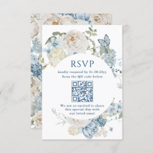 Romantic Dusty Blue Watercolor Floral Wedding RSVP