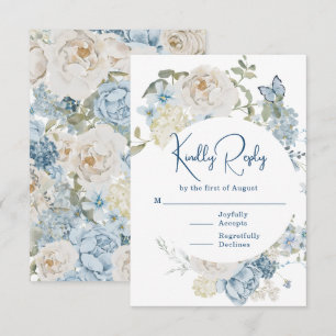 Romantic Dusty Blue Watercolor Floral Wedding RSVP Card