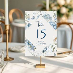Romantic Dusty Blue Watercolor Floral Wedding Table Number