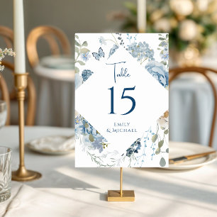 Romantic Dusty Blue Watercolor Floral Wedding Table Number