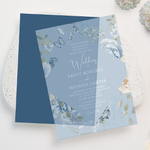 Romantic Dusty Blue Watercolor Floral Wedding Vellum Invitations