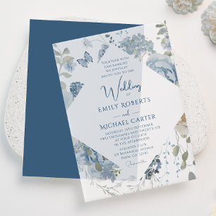 Romantic Dusty Blue Watercolor Floral Wedding Vellum Invitations