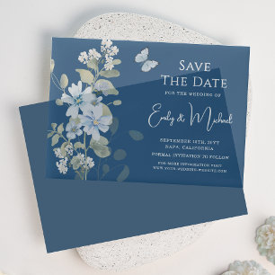 Romantic Dusty Blue Watercolor Floral Wedding Vellum Invitations
