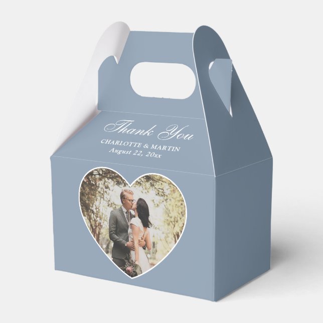 Romantic Dusty Blue Wedding Photo Favor Box (Front Side)