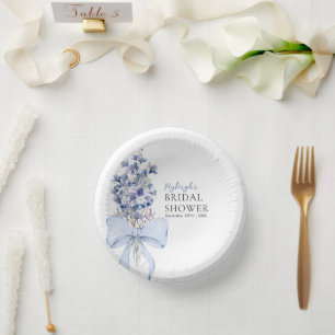 Romantic Dusty Blue & White Calla Lily Disposable Paper Plate