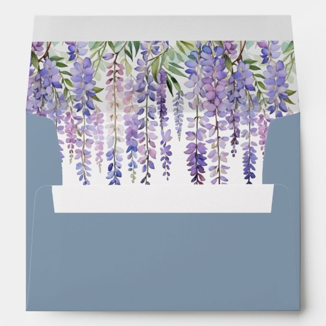 Romantic Dusty Blue Wisteria Garden Wedding Envelope (Back (Bottom))