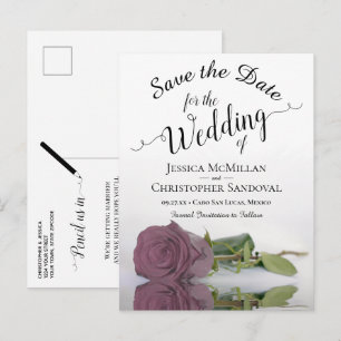Romantic Dusty Mauve Rose Wedding Save the Date Announcement Postcard