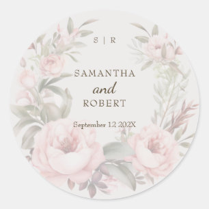 Romantic Dusty Pink Faded Floral Rose Classic Round Sticker