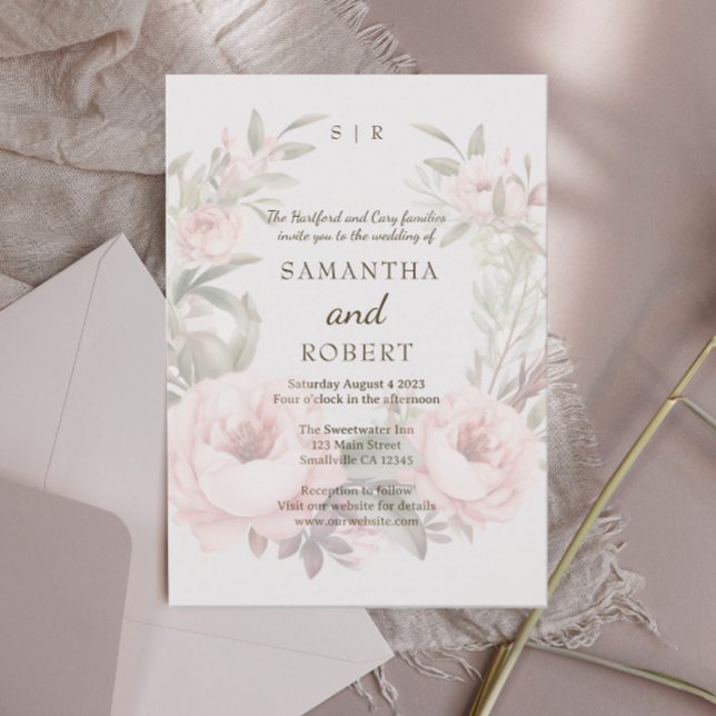 Romantic Dusty Pink Faded Floral Rose  Invitation (Creator Uploaded)