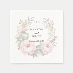 Romantic Dusty Pink Faded Floral Rose Monogram Napkin